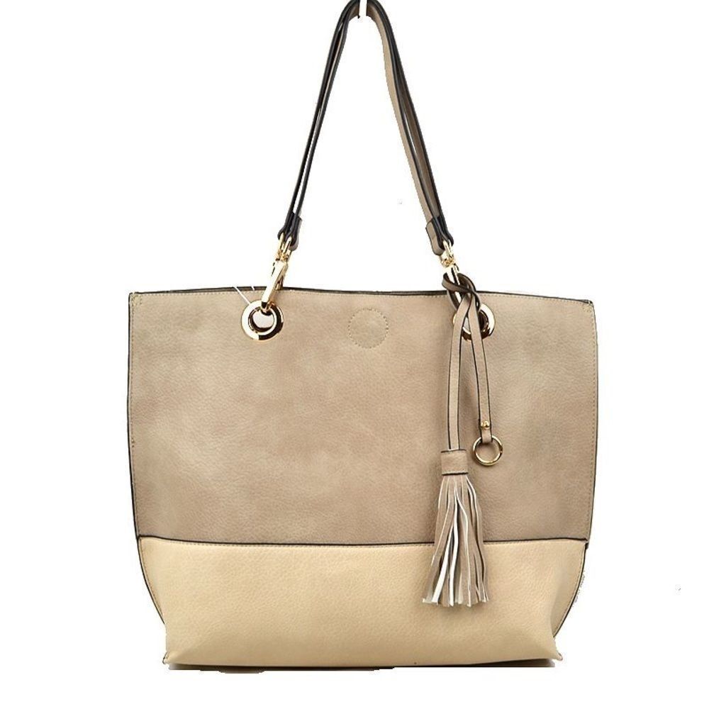 2N1 Two-tone Tassel Tote with Pouch